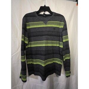 ZOO YORK Mens M Striped Knit Pullover Crewneck Gray Green Sweater
